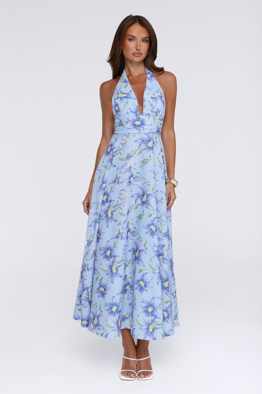 Doll Season Halter Maxi Dress Blue