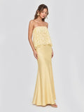 Lace Patchwork Satin Bandeau Maxi Dress