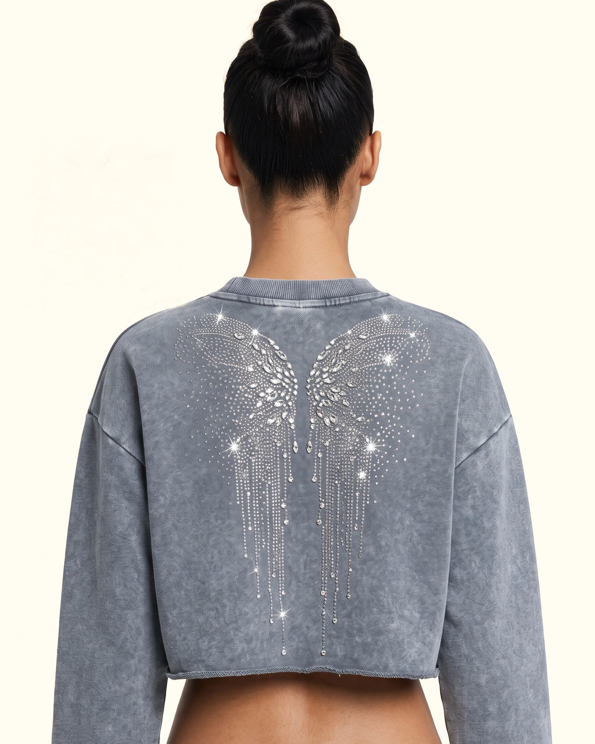 Angelic Dripping Crystal Wings Sweatshirt - Ash Cloud