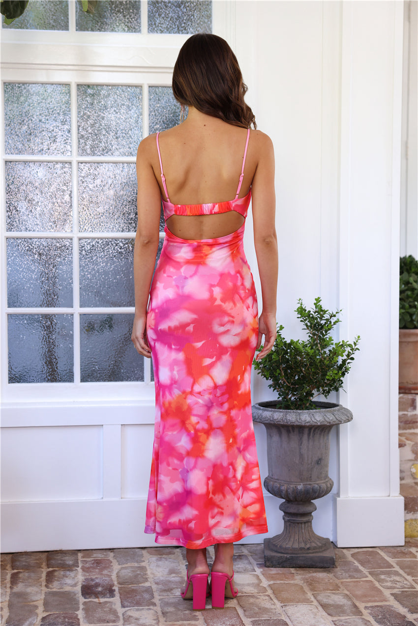 Express Your Vibe Mesh Maxi Dress Pink