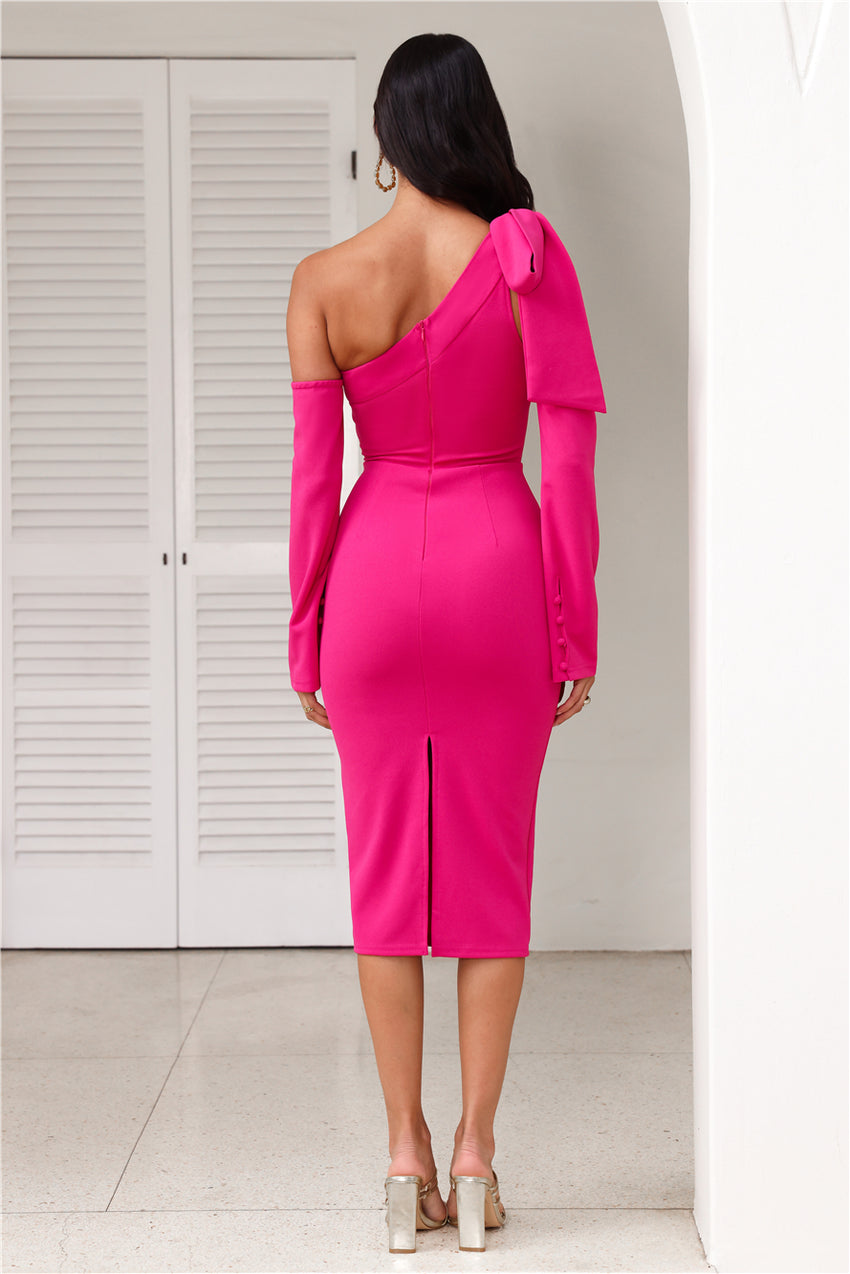 Fine Night Out Long Sleeve Midi Dress Fuchsia