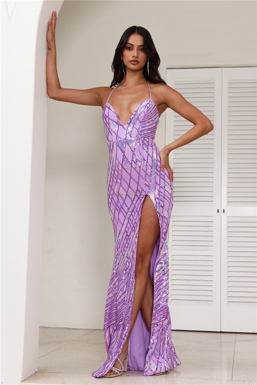 DEAR EMILIA Champagne And Stardust Maxi Dress Lilac