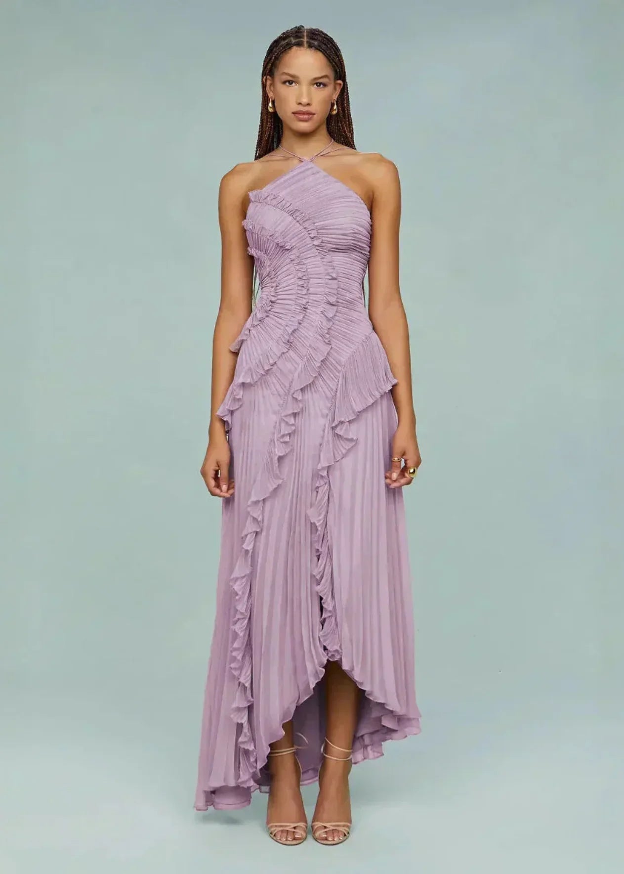 Livette -  Halter Neck And Ruffles Maxi Dress