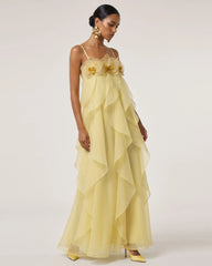 Orchid Embroidered Organza Maxi Dress - Light Yellow