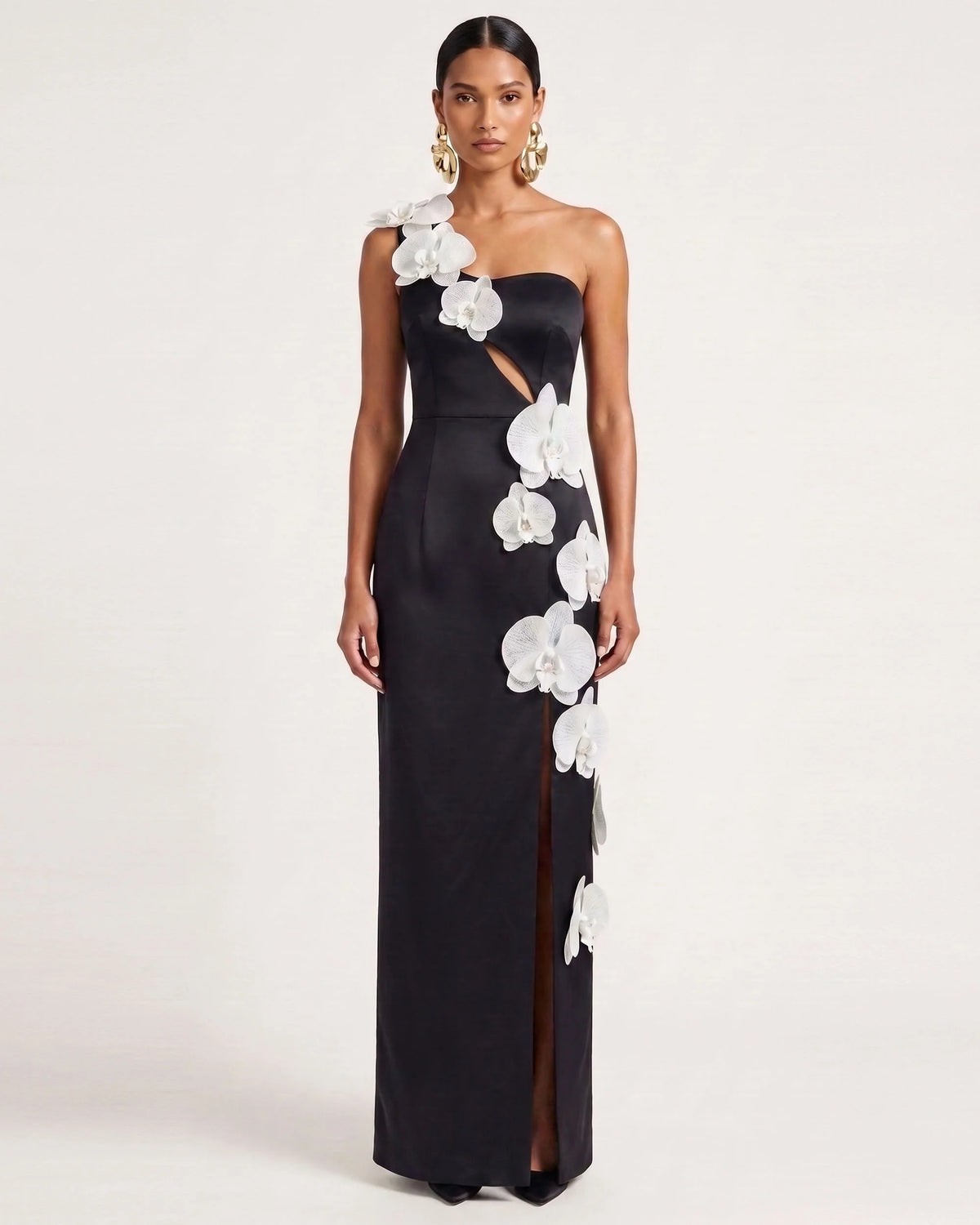 Orchid Embellished Cutout Slit Maxi Dress - Black
