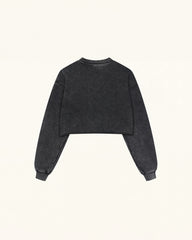 Sparkling Pink Crystal Bow Cropped Sweatshirt - Black