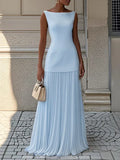Livette - Boat Neck Pleated Maxi Dress