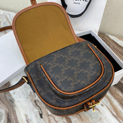 Celine Medium Folco Bag In Triomphe Canvas And Calfskin