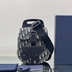 GALLOP SLING BAG 27 IN BEIGE MIX BLACK OBLIQUE JACQUARD AND CALFSKIN