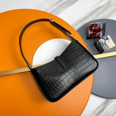 YSL Le 5 À 7 Hobo Bag 25cm Black in Crocodile Pattern 285546