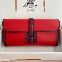HM Jige Elan 29 Clutch In Candy Red Calfskin With Wine Red Lizard Skin (25 days of production)