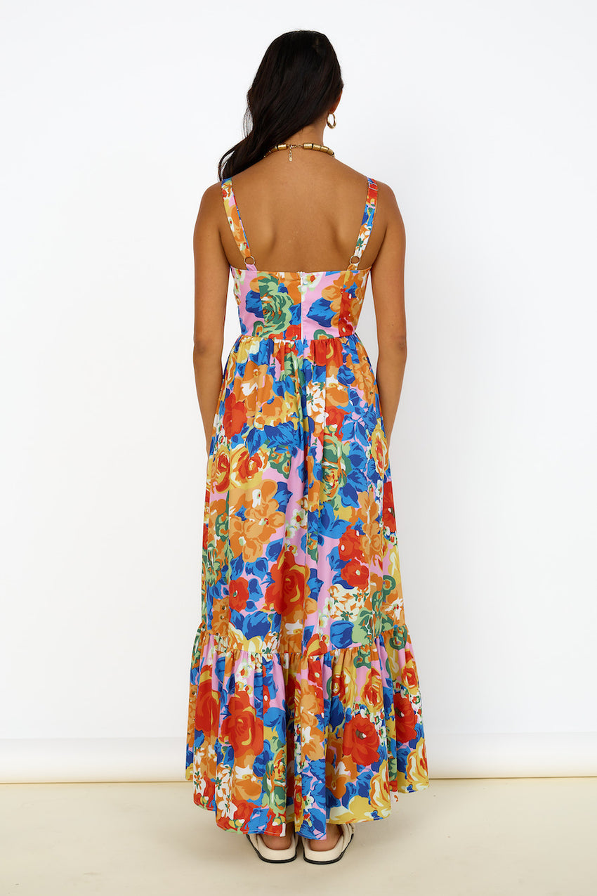 Blossom Garden Maxi Dress Orange