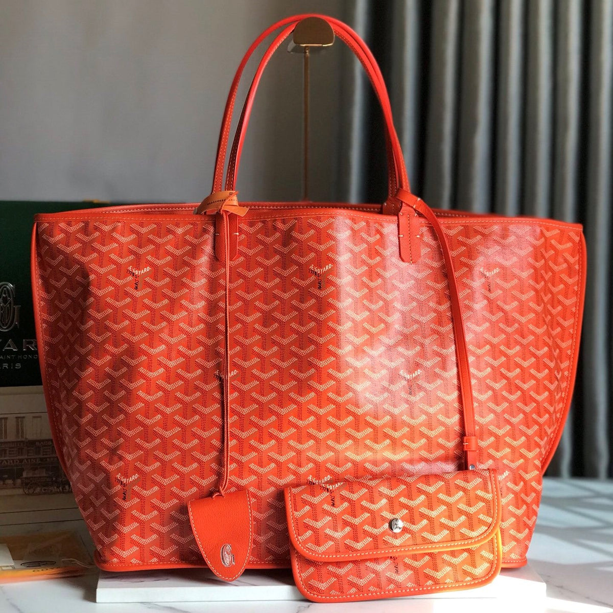 Goyard Anjou GM Bag 39cm Orange Calfskin Goyardine Canvas 290827