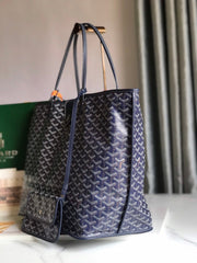 Goyard Anjou GM Bag 39cm Dark Blue Calfskin Goyardine Canvas 290819