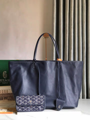 Goyard Anjou GM Bag 39cm Dark Blue Calfskin Goyardine Canvas 290819