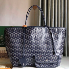 Goyard Anjou GM Bag 39cm Dark Blue Calfskin Goyardine Canvas 290819