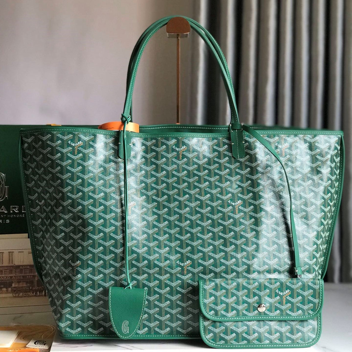 Goyard Anjou GM Bag 39cm Green Calfskin Goyardine Canvas 290825
