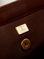 CC 24A Top Handle 23.5cm Brown Wax Leather Gold Hardware 238471