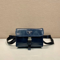 Prada 2026 Smartphone Case 18cm Dark Blue Glossy Leather