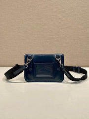 Prada 2026 Smartphone Case 18cm Dark Blue Glossy Leather