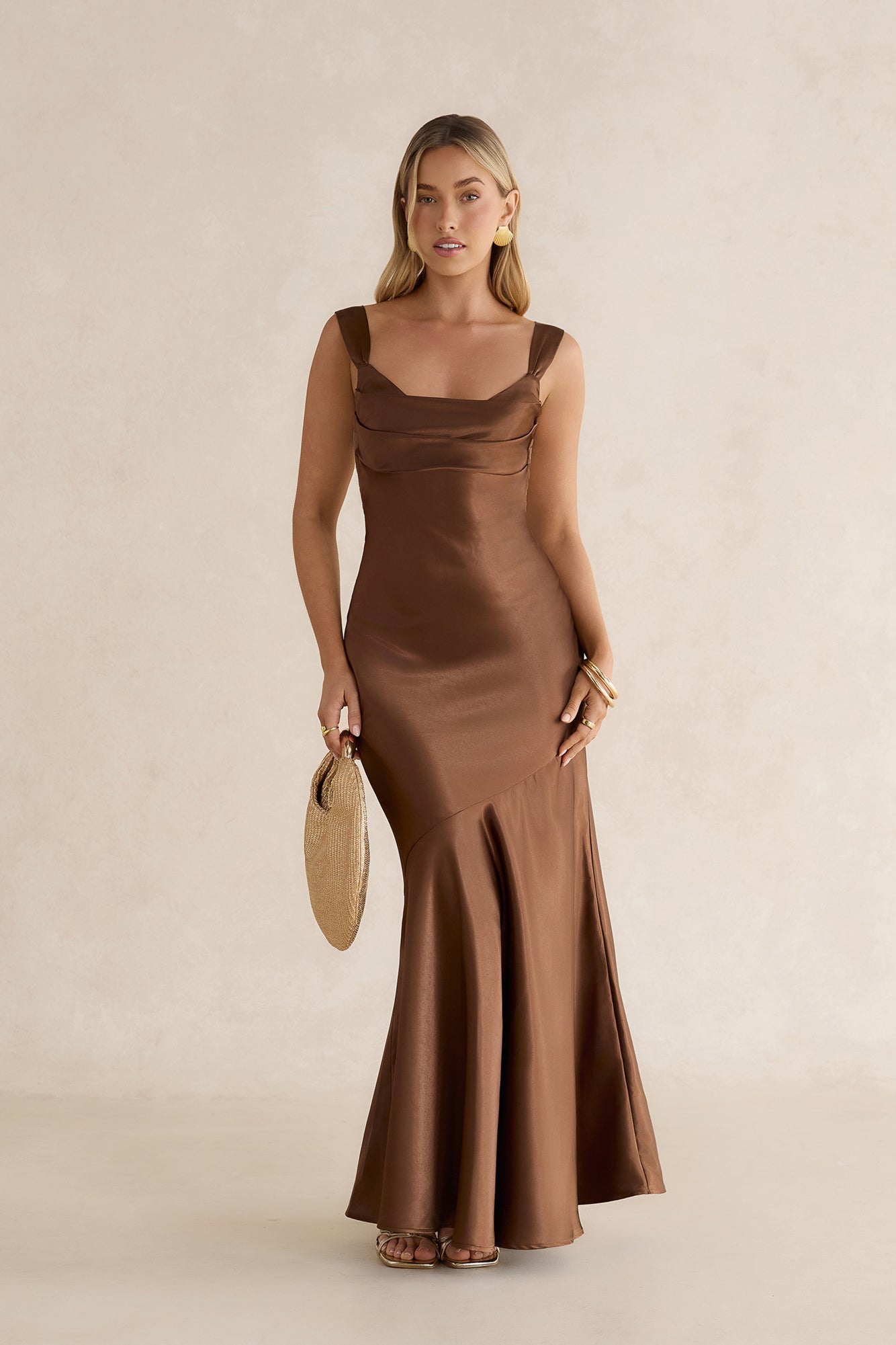 Wish From An Angel Satin Maxi Dress Brown