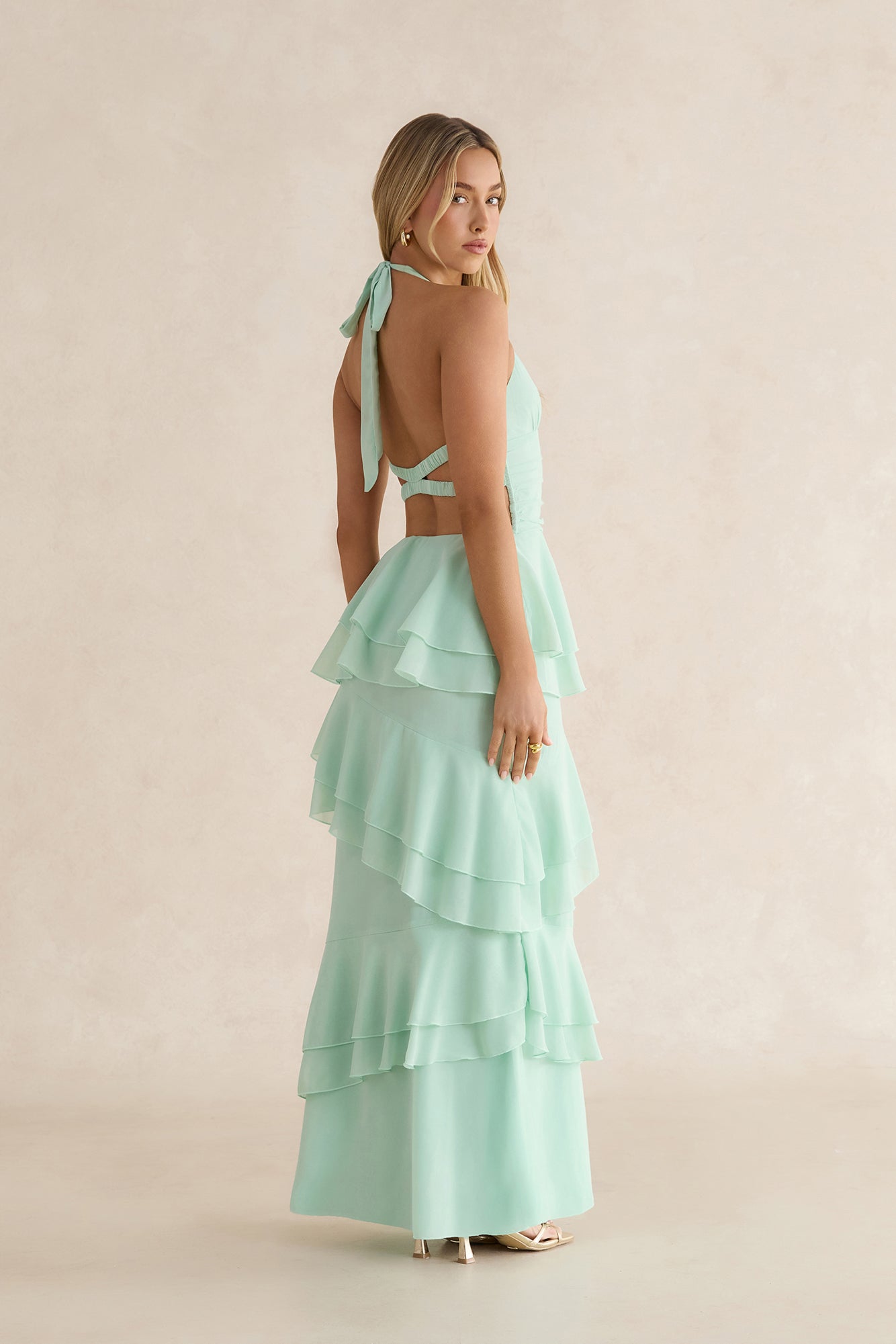 Path Of Fate Halter Maxi Dress Sage
