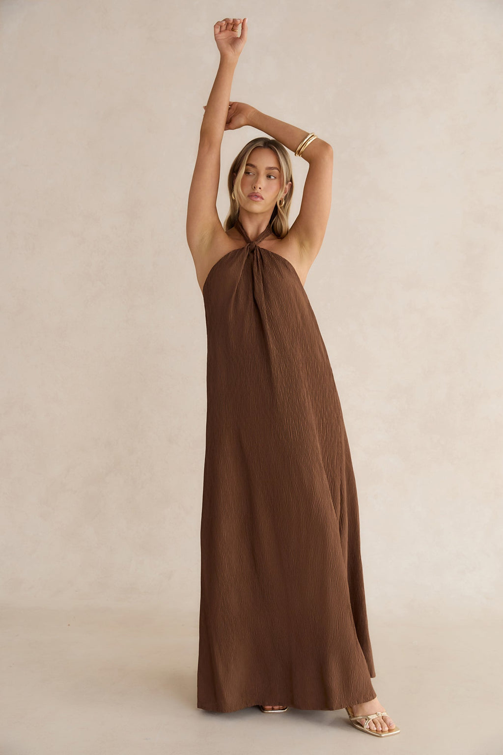 Isle Of Chic Halter Maxi Dress Brown