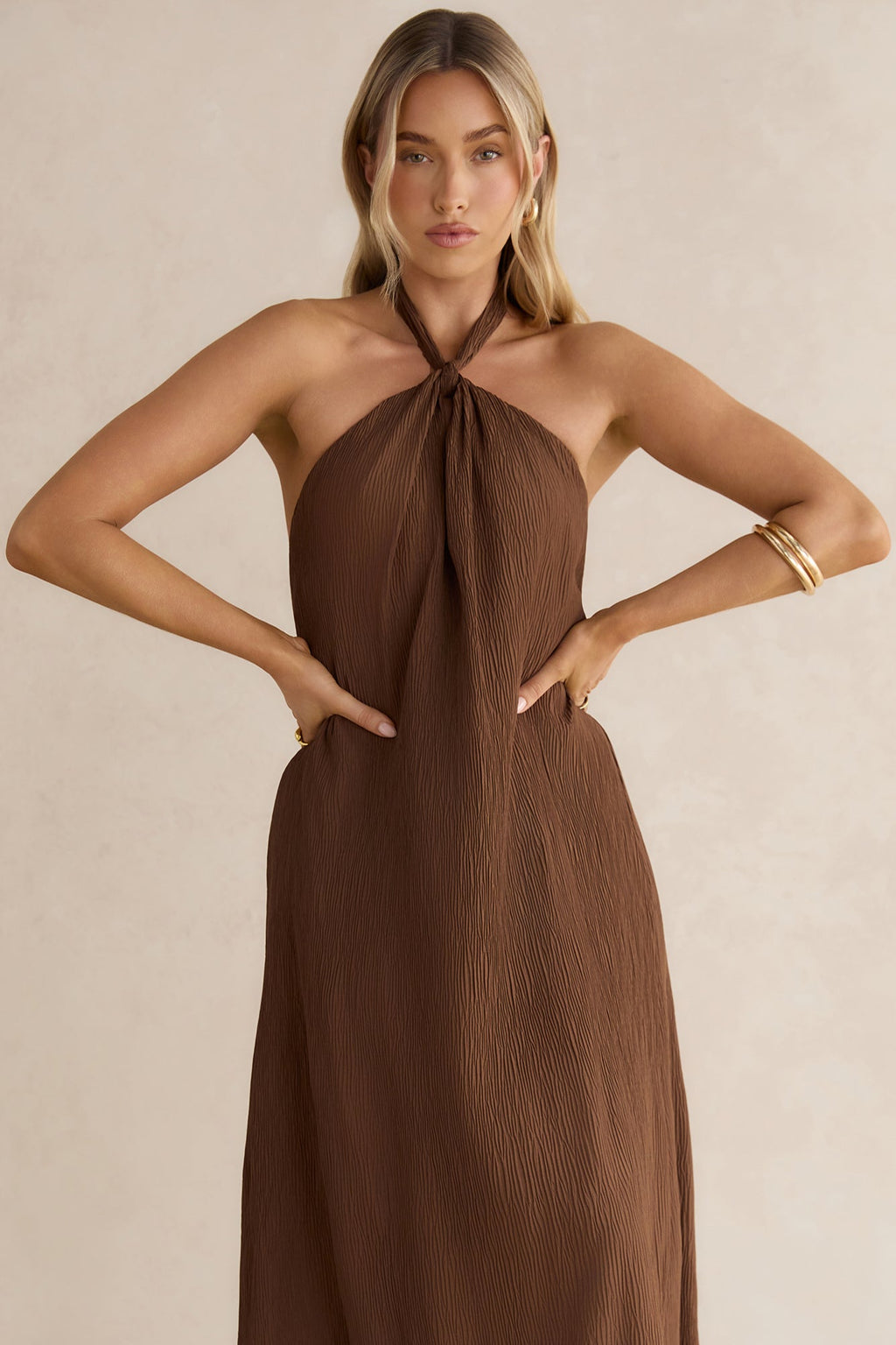 Isle Of Chic Halter Maxi Dress Brown