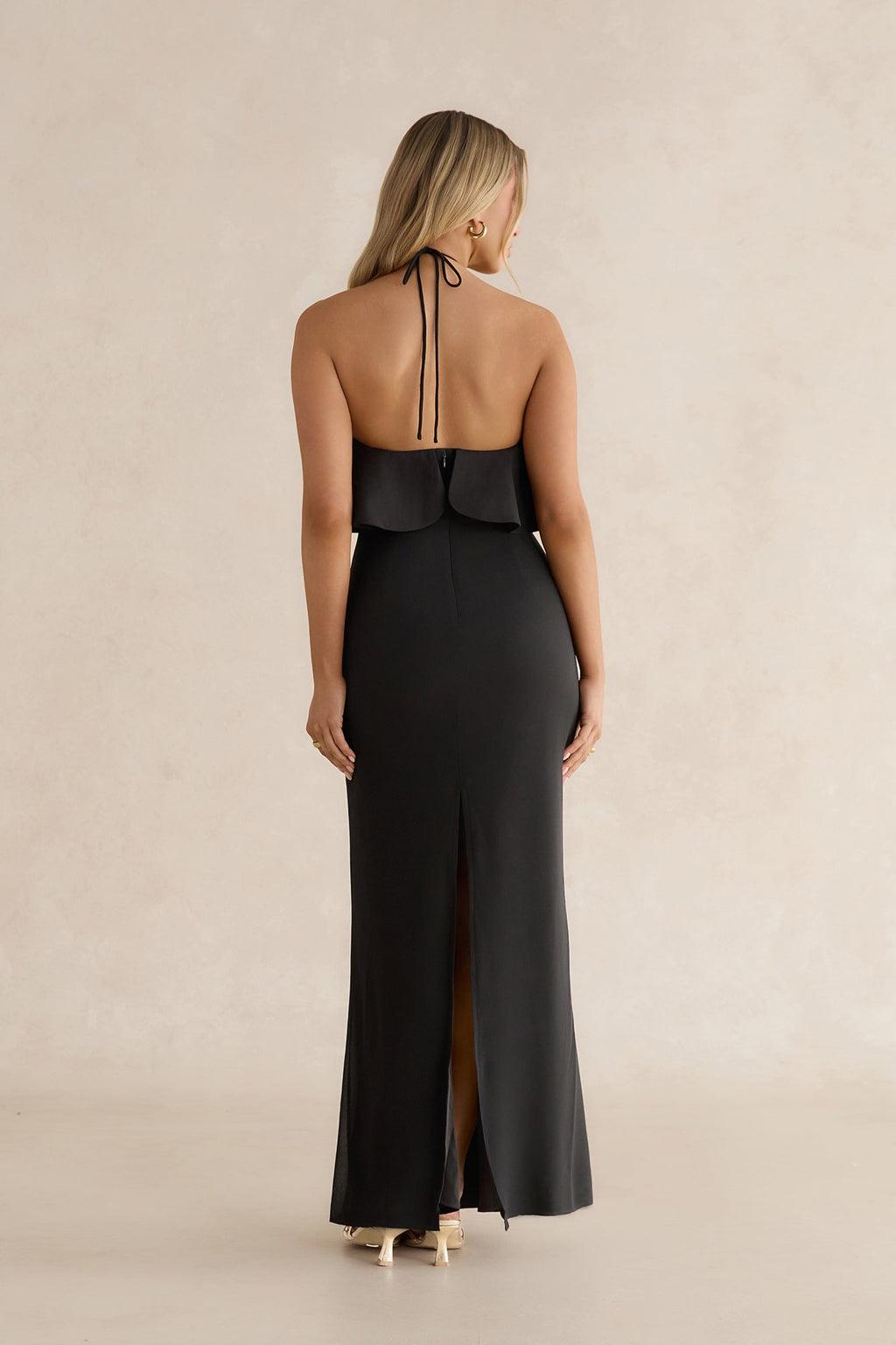 Silken Radiance Halter Maxi Dress Black