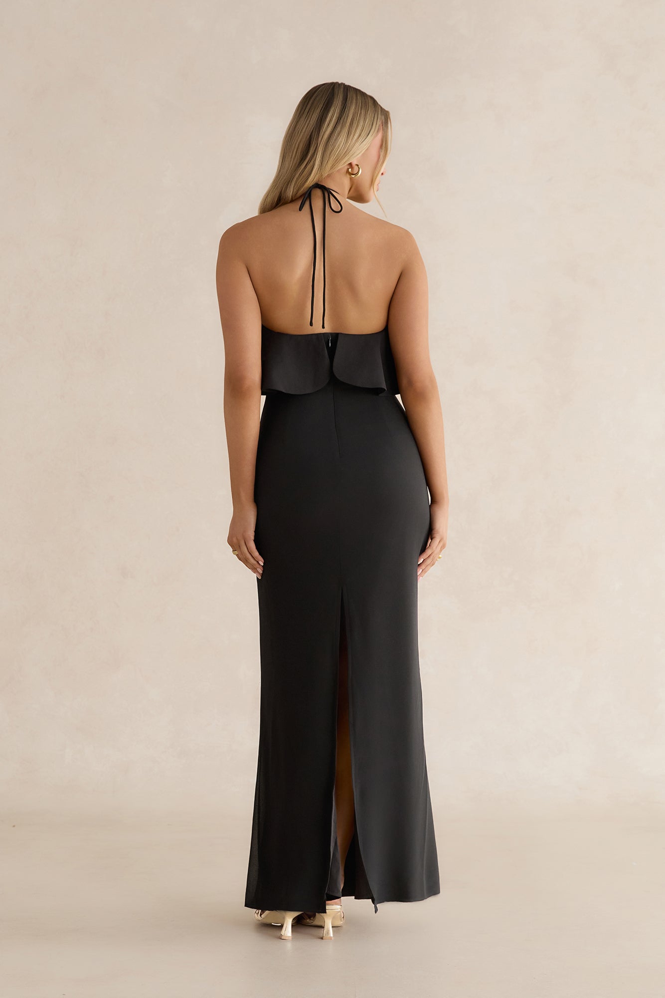 Silken Radiance Halter Maxi Dress Black