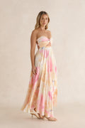 Voice Of Love Plisse Strapless Maxi Dress Yellow Multi