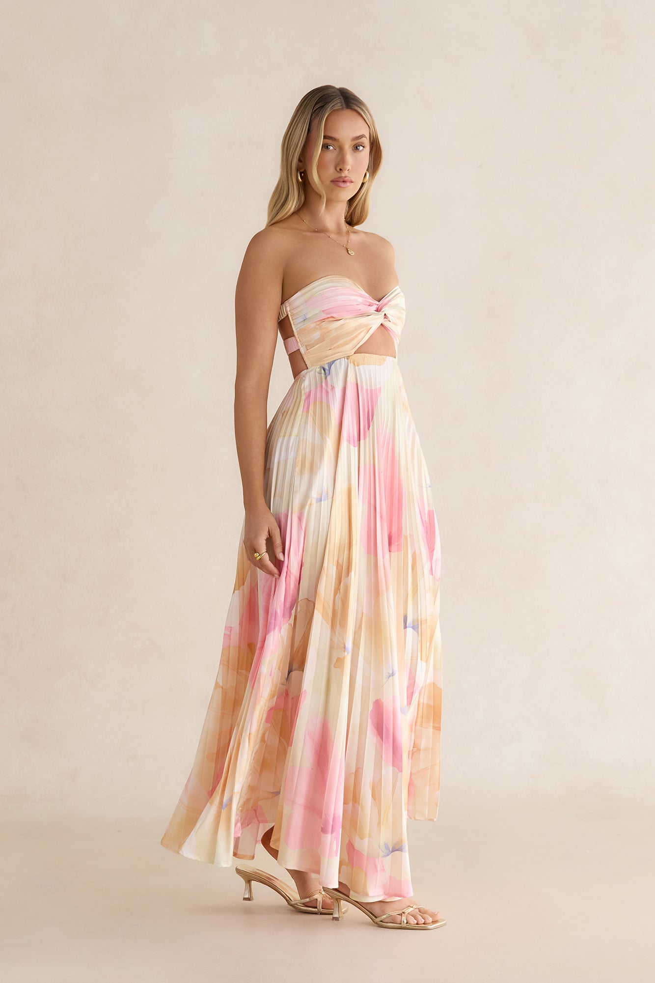 Voice Of Love Plisse Strapless Maxi Dress Yellow Multi