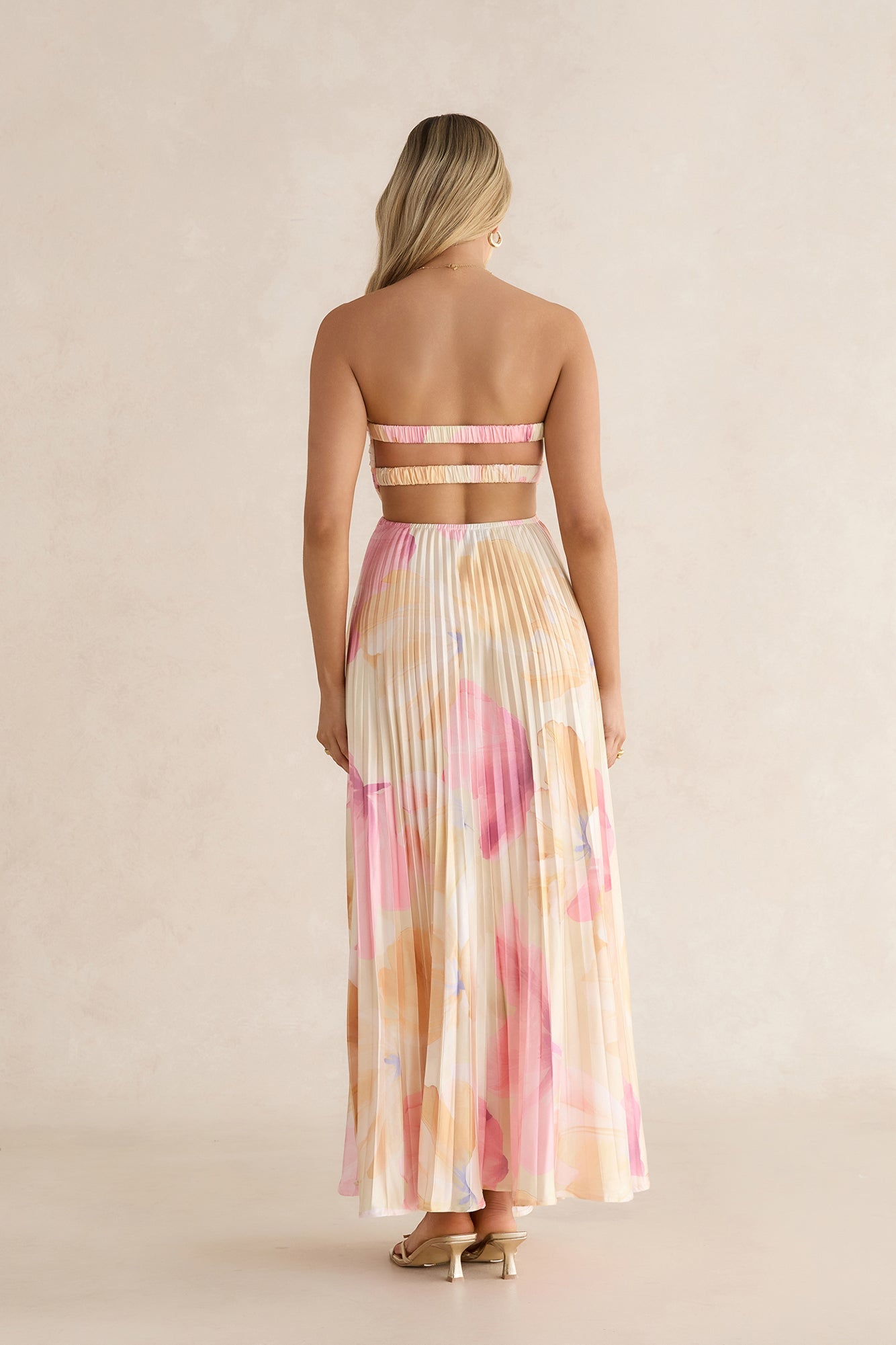 Voice Of Love Plisse Strapless Maxi Dress Yellow Multi