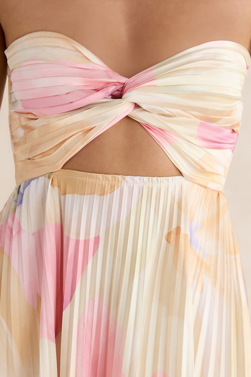 Voice Of Love Plisse Strapless Maxi Dress Yellow Multi