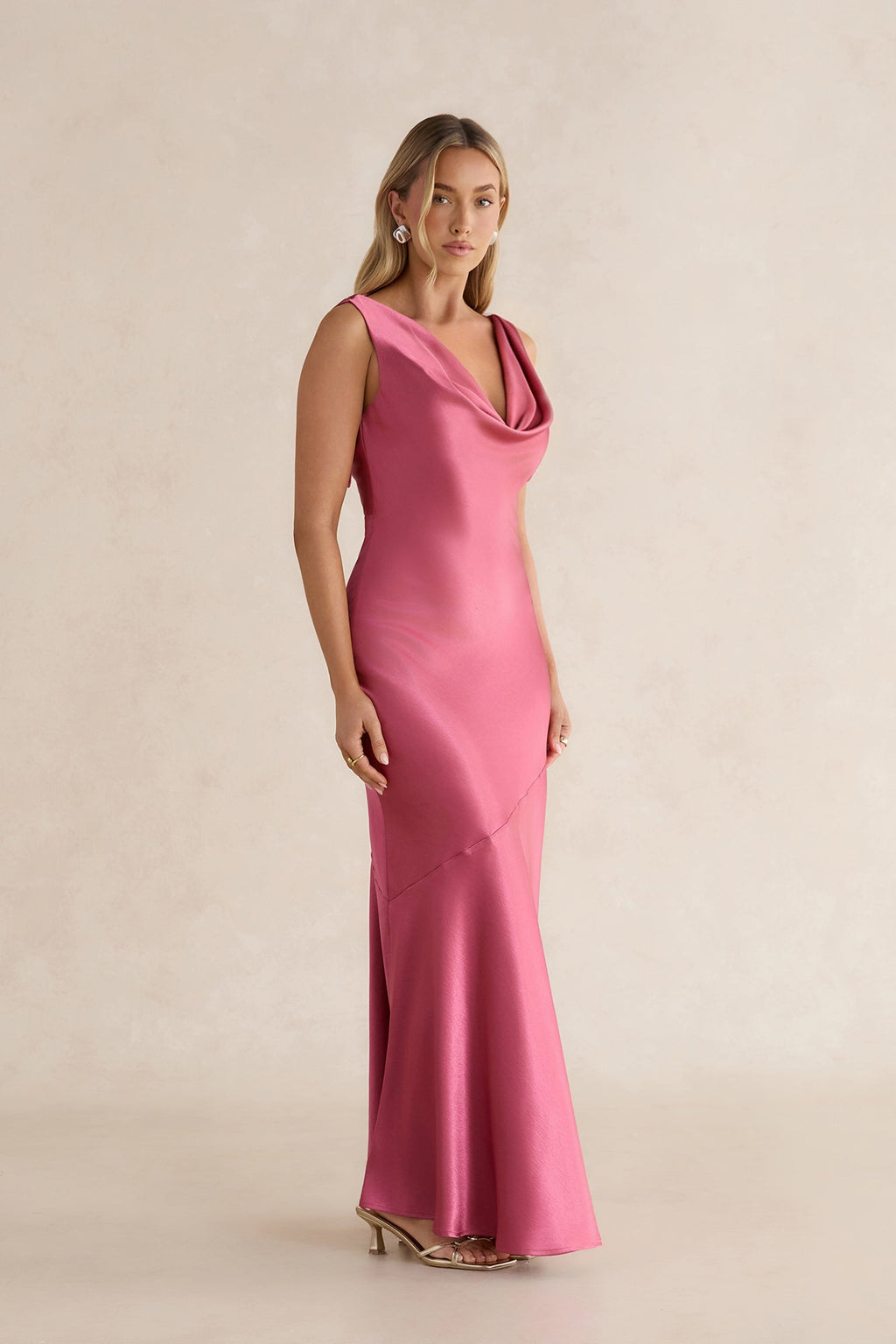 Glistening Light Satin Maxi Dress Magenta