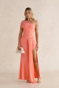 Serenade Me Draped Mesh Maxi Dress Peach