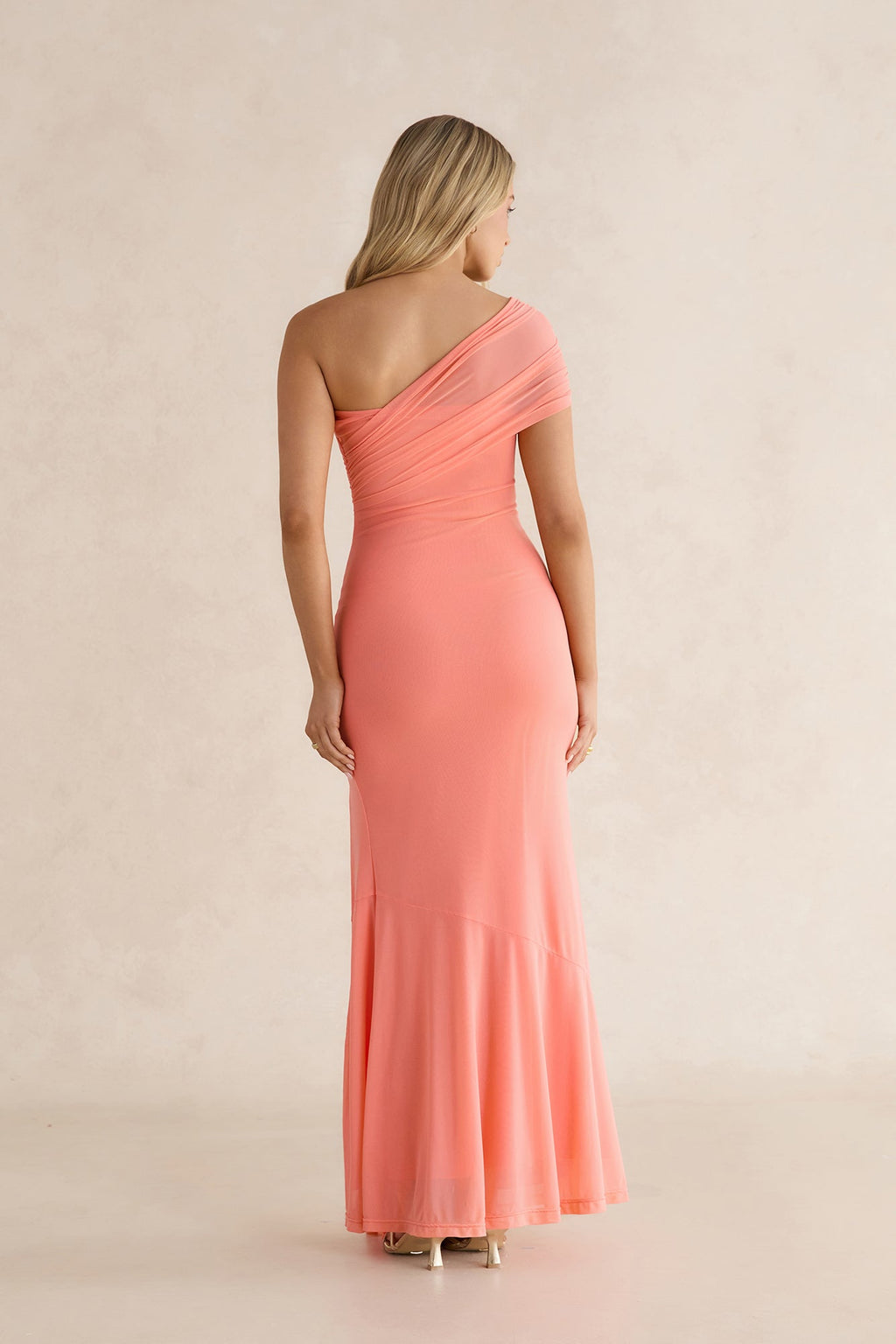 Serenade Me Draped Mesh Maxi Dress Peach