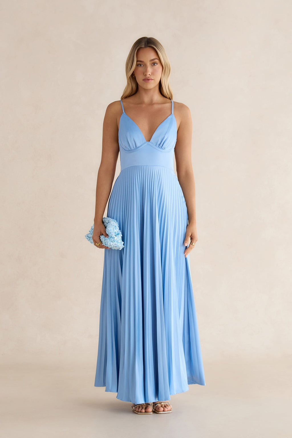 Ray Of Sunlight Plisse Satin Maxi Dress Blue