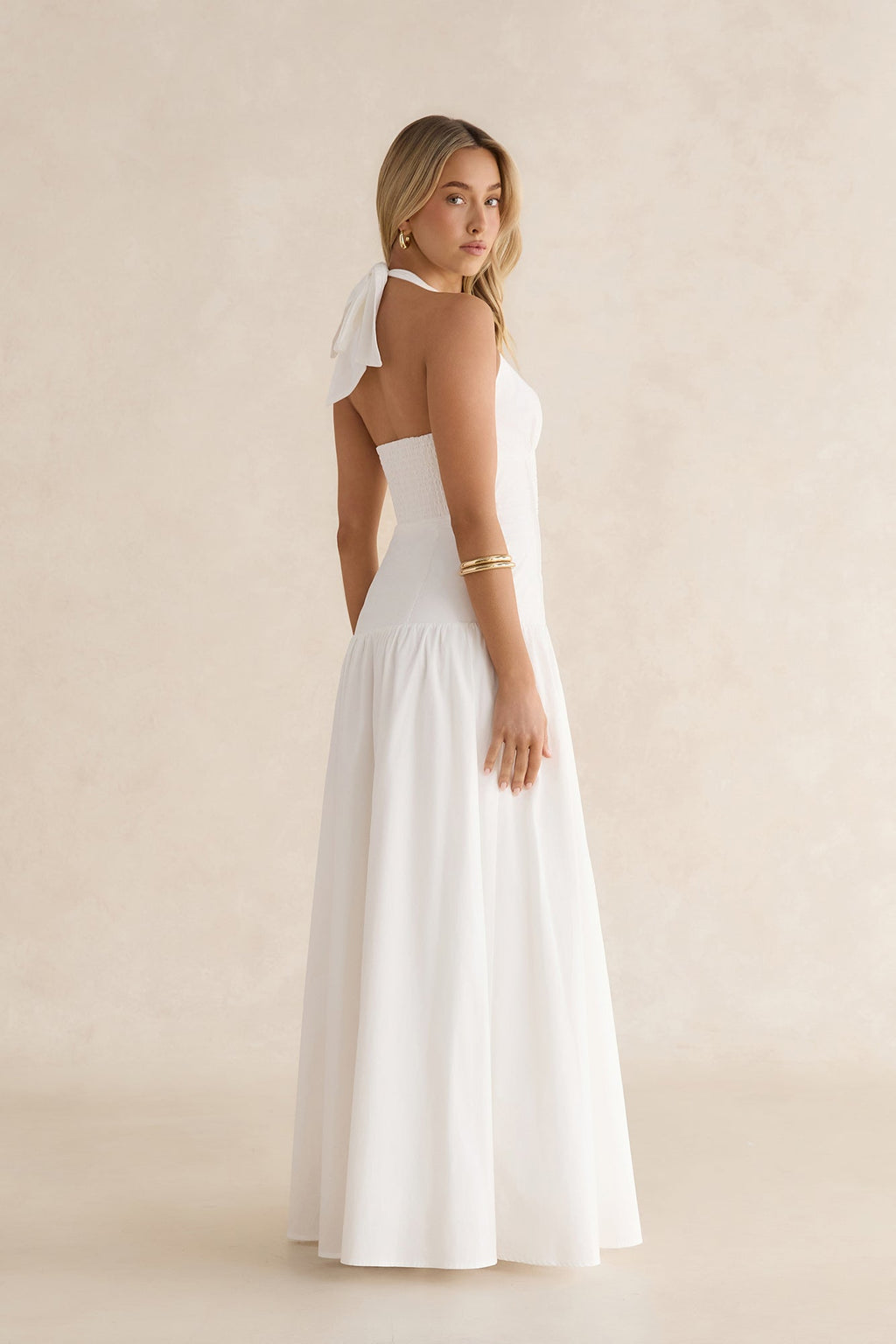 Seaside Gleam Halter Maxi Dress White