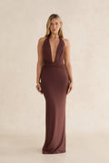 Amira Halter Maxi Dress Chocolate