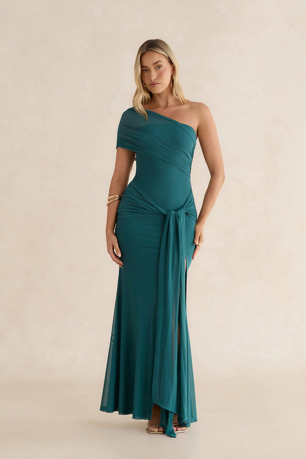 Serenade Me Draped Mesh Maxi Dress Teal