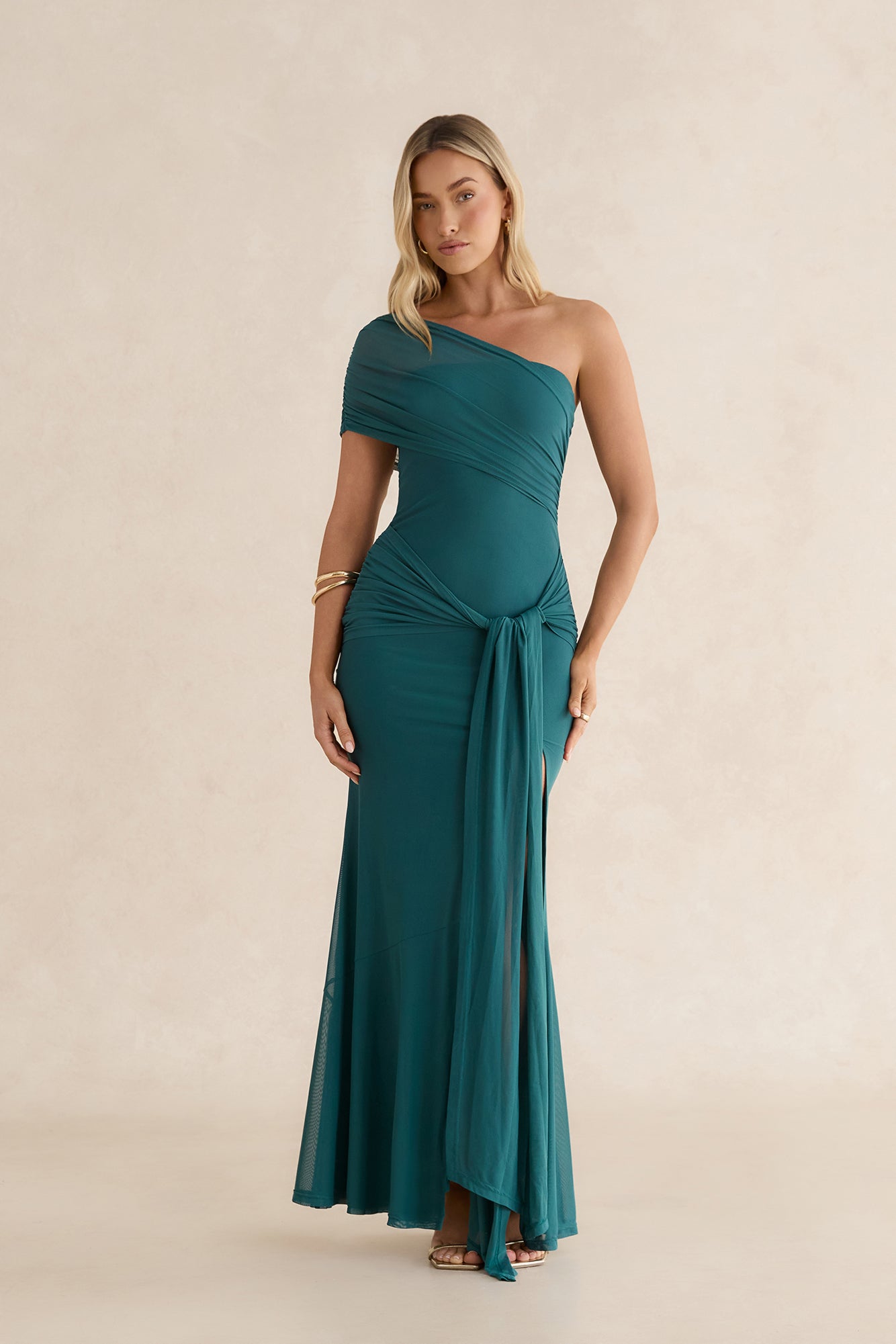 Serenade Me Draped Mesh Maxi Dress Teal