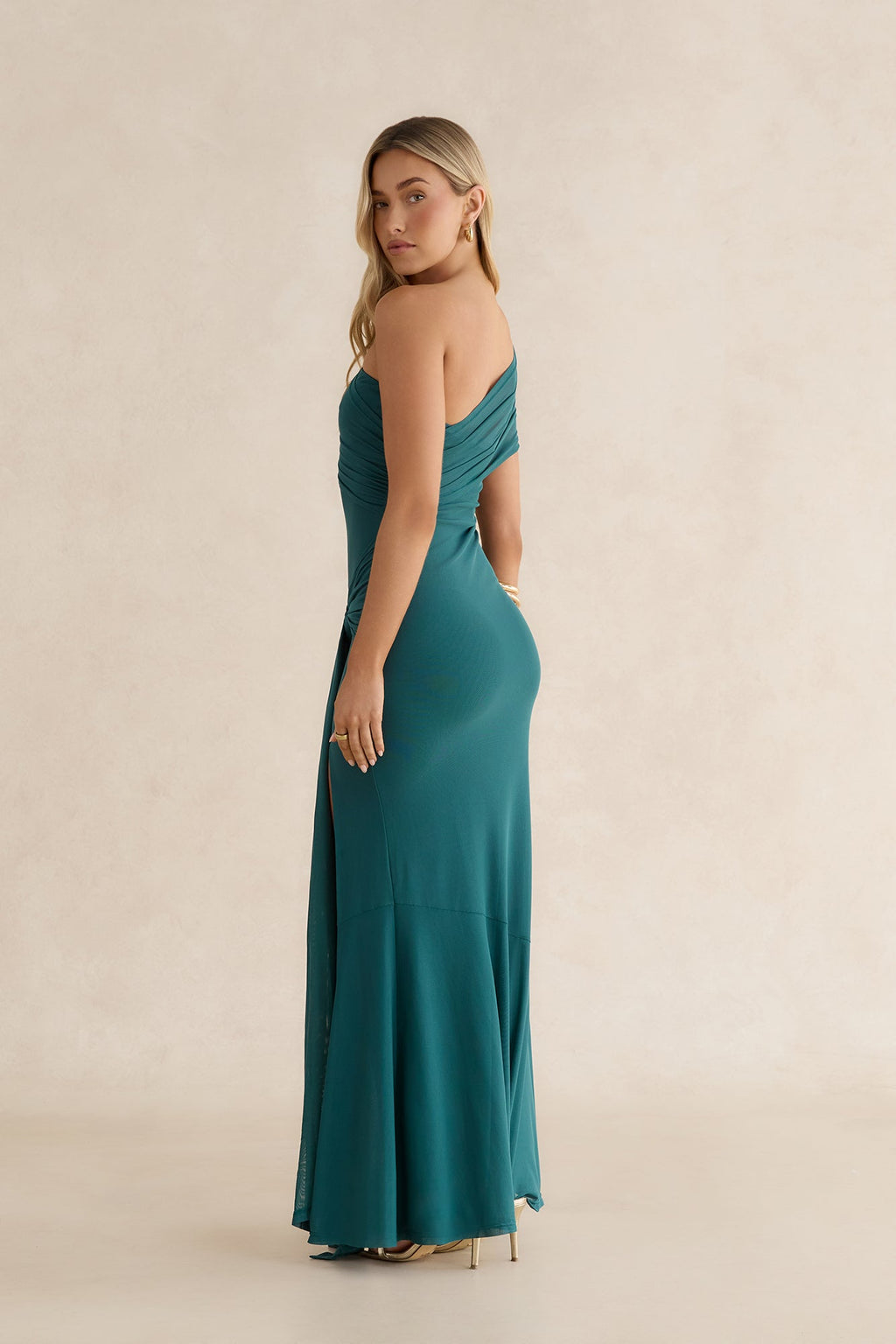 Serenade Me Draped Mesh Maxi Dress Teal