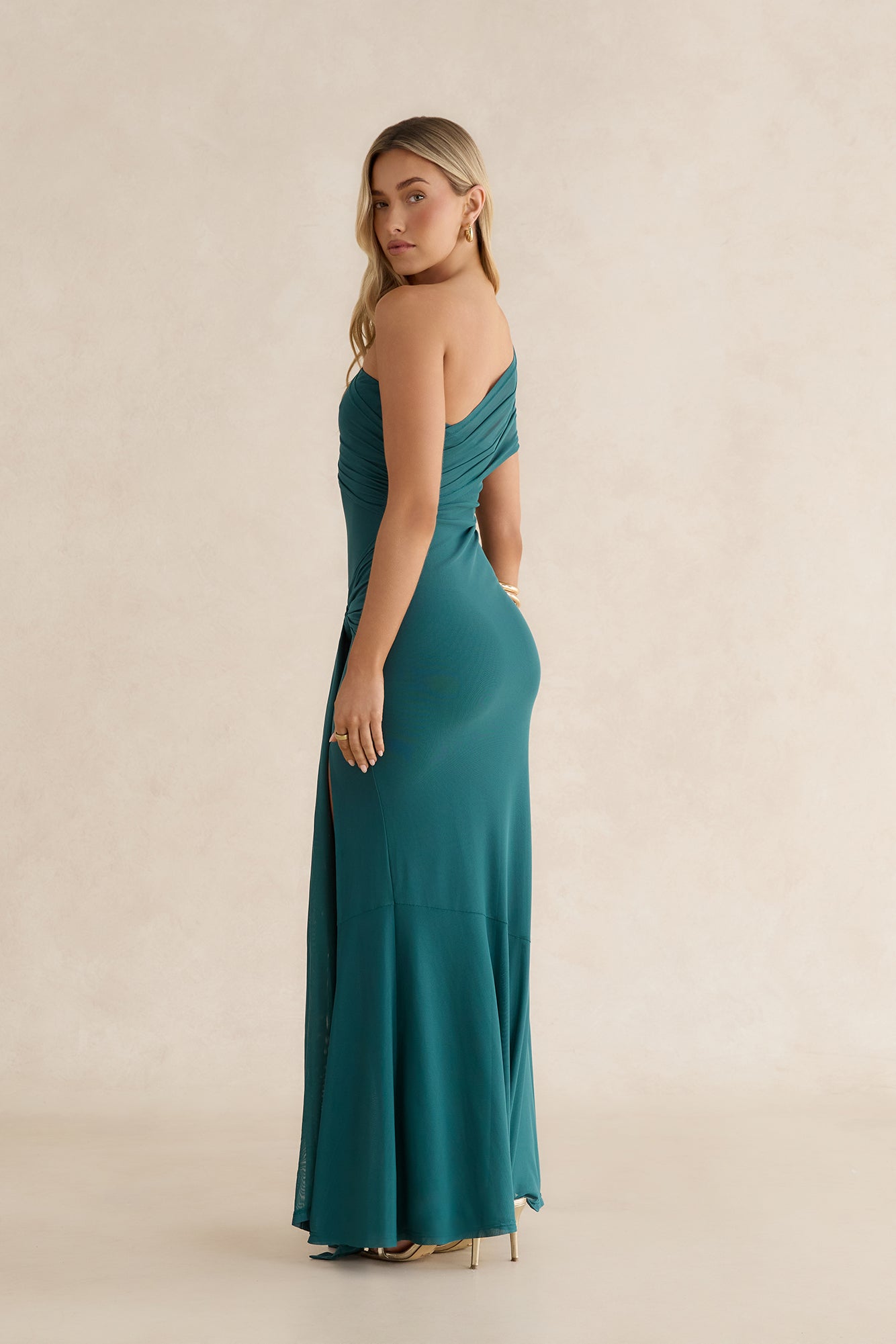 Serenade Me Draped Mesh Maxi Dress Teal