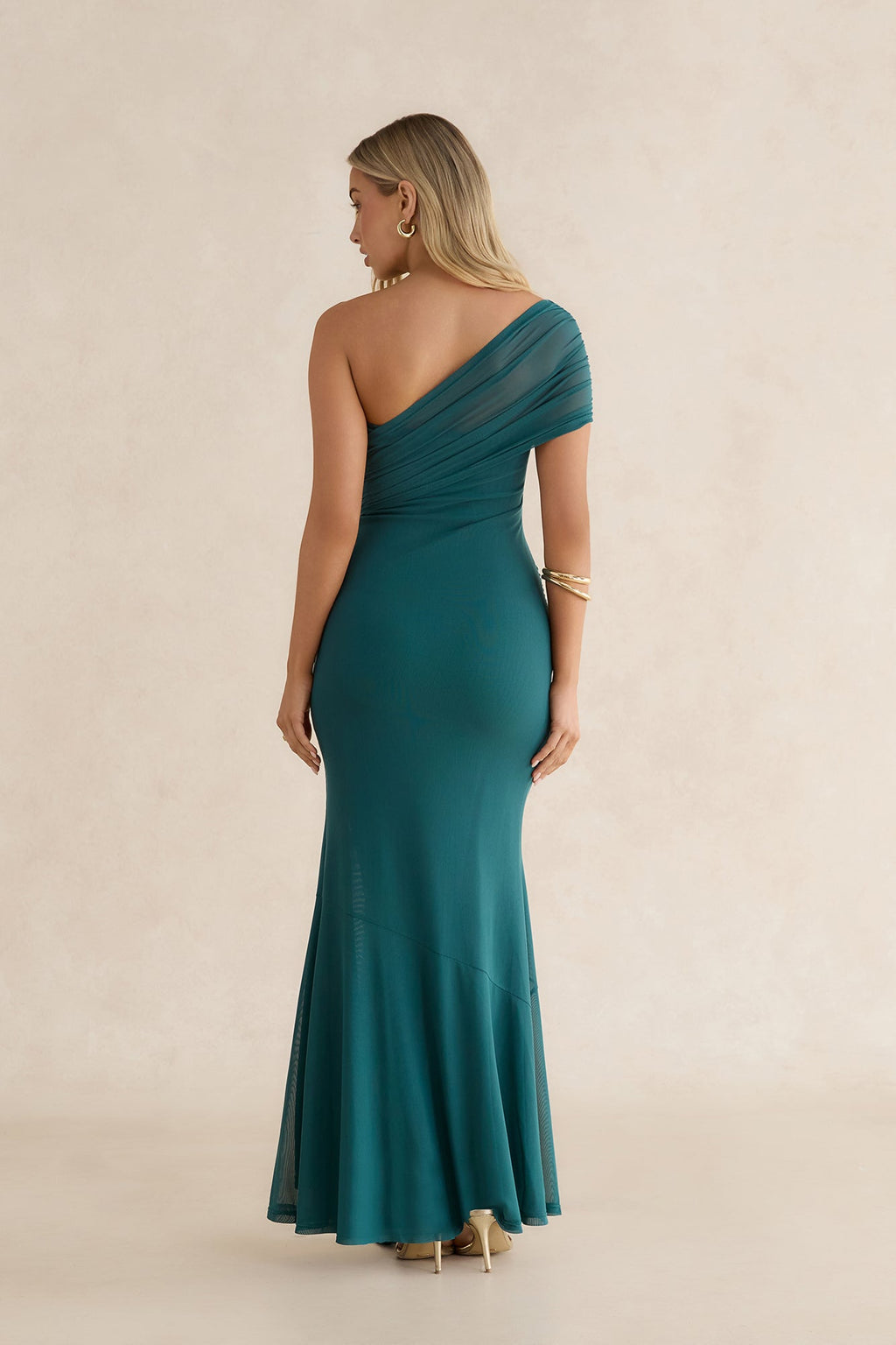 Serenade Me Draped Mesh Maxi Dress Teal