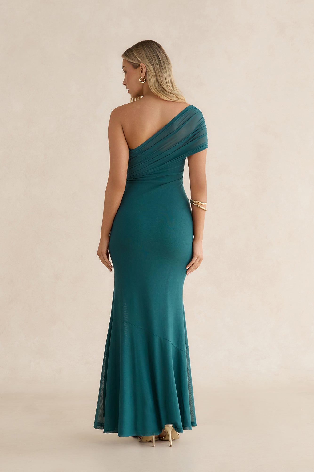 Serenade Me Draped Mesh Maxi Dress Teal