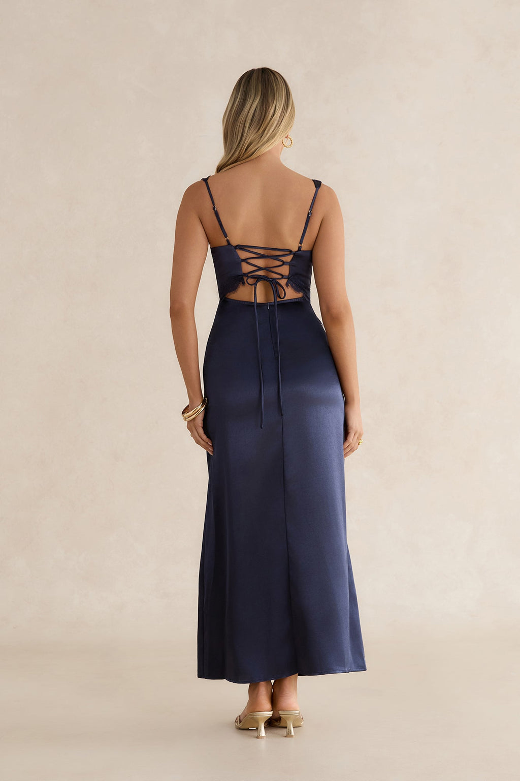 Romantic One Satin Maxi Dress Navy