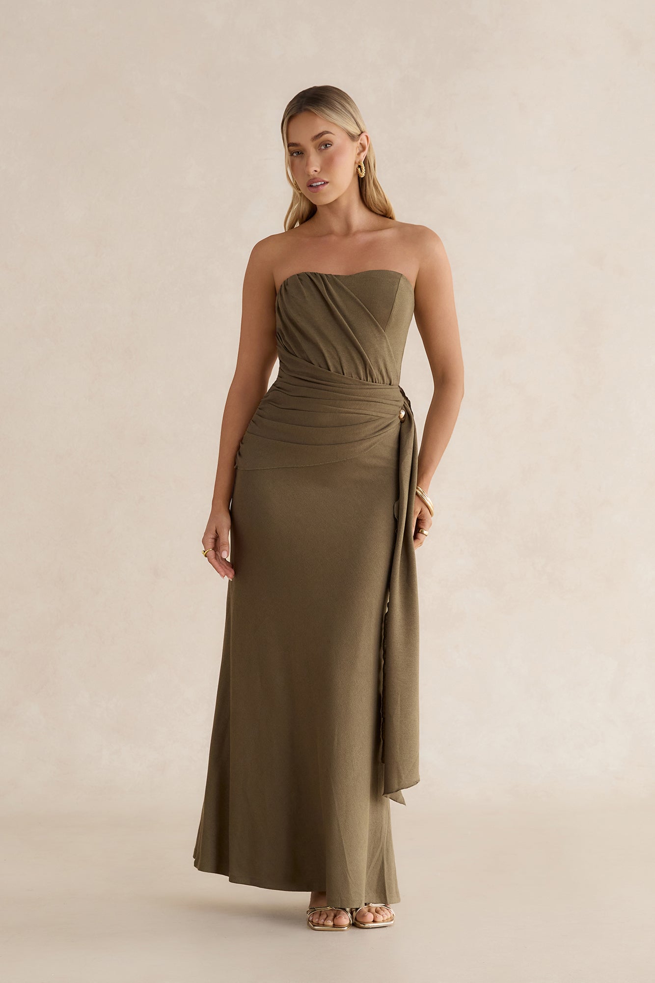 Palm Escapes Strapless Maxi Dress Green