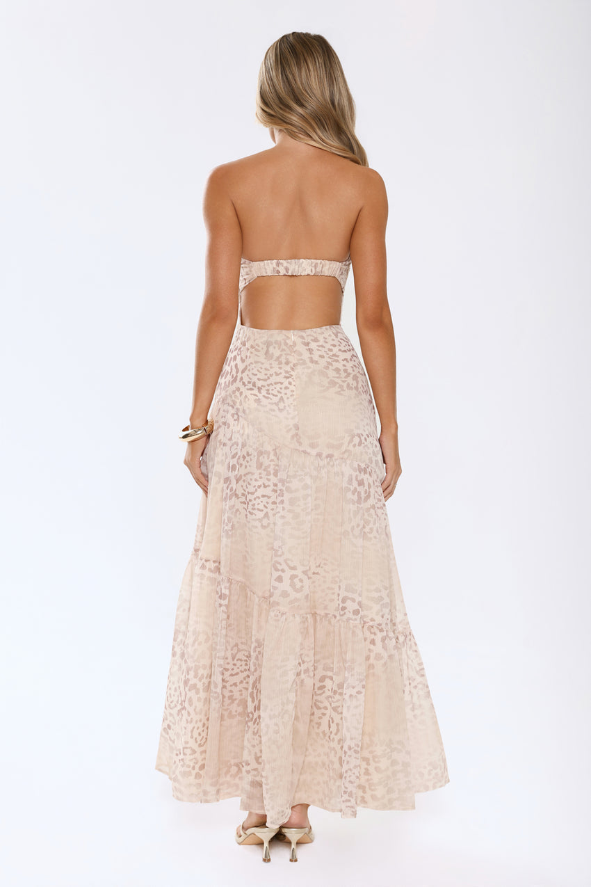 Cloud Leopard Strapless Maxi Dress Leopard