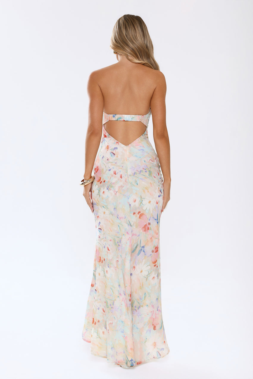 Cute Comes First Strapless Maxi Dress Print